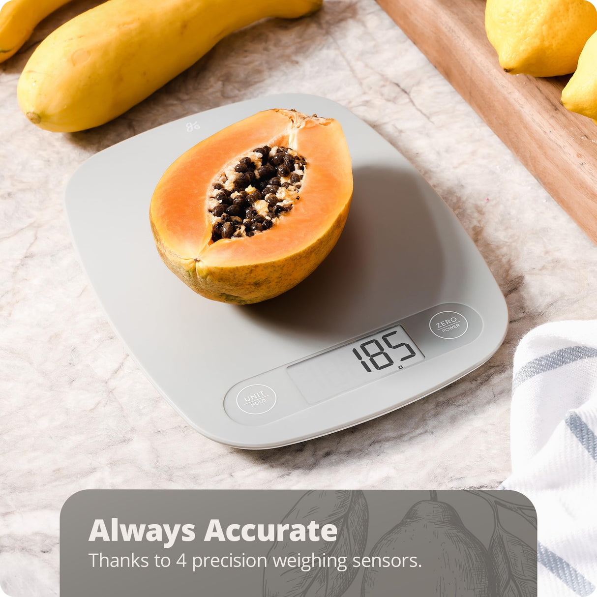 Greater Goods Digital Kitchen Scale - Cooking, Baking, Meal and Food Prep Scale, Weighs in Grams, Pounds and Ounces, Gray Greater Goods