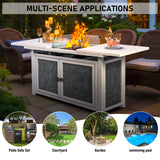 BOVONO 42inch Propane Fire Pit Table, Rectangular Gas Firepit Table with Removable Desktop,2 Tier Storage Shelves, Tempered Glass and Rain Cover for Garden, Patio & Backyard (White) BOVONO