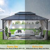 MELLCOM 12 x 16ft Hardtop Gazebo, Polycarbonate Double Roof Aluminum Gazebo, Outdoor Waterproof Canopy Gazebo with Netting and Curtains for Garden, Deck, Lawns MELLCOM