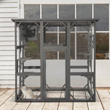 LEISU Large Outdoor Cat House Outdoor Wooden Cat Cage Cat Enclosure with Weatherproof Large Run, Jumping Platforms for Play Catio Cat Patio with Large Entrance Easy to Clean (Dark Grey) LEISU