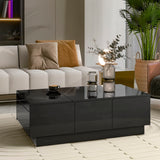 Multifunctional Coffee Table with 2 Large Hidden Storage Compartment, Extendable Cocktail Table with 2 Drawers, High-Gloss Center Table with Sliding Top for Living Room, 39.4"x21.6", Black Harper & Bright Designs