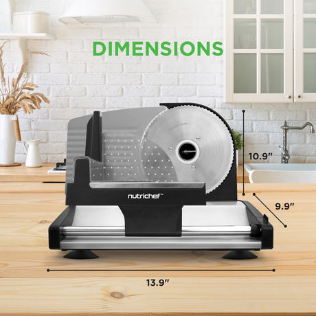 Nutrichef Electric Meat Slicer | 200W Automatic Meat, Deli & Bread Slicer | Adjustable Dial for 0-15mm Cutting Range Thickness | Removable 7.5 IN Stainless Steel Blade & Food Pusher for Safety (Black) NutriChef