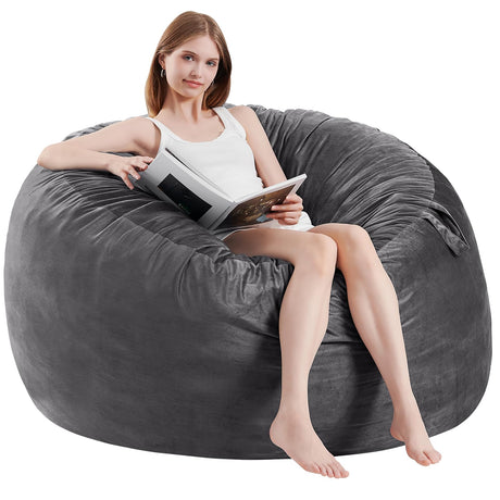 ILPEOD Bean Bag Chairs for Adults - Memory Foam Furniture BeanBag Chair - Kids/Teens Sofa with Soft Micro Fiber Cover - Round Fluffy Couch for Living Room Bedroom College Dorm - 3 ft, Gray Stripe ILPEOD
