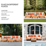 ARTBUSKE 7 Piece Outdoor Patio Furniture Set Modular Outdoor Furniture Set Wicker Outdoor Sectional Sofa with Table Patio Set for Balcony Porch Deck Yard (Salmon&Orange Wicker, Sand Cushion) ARTBUSKE