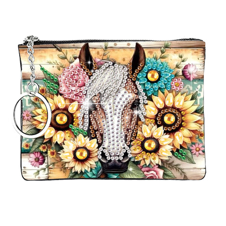 JZHYOAN DIY Diamond Art Purses and Wallets Handbags Wallet Keychain Coin Pouch Coin Purse with Zipper and Keyring Diamond Painting Small Coin Purse for Women Cards Keys Horse JZHYOAN