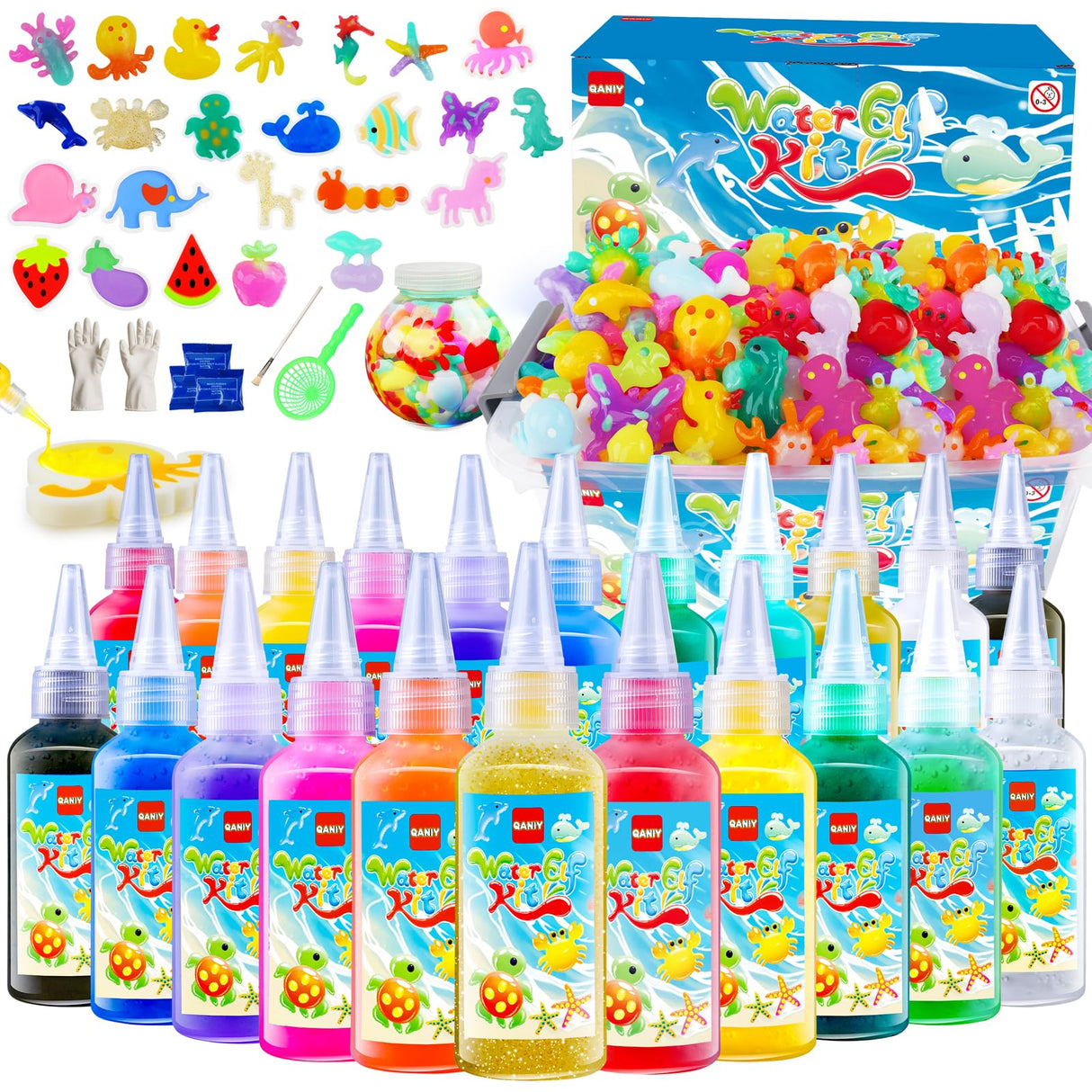 QANIY Magic Water Elf Toy Kit with 20 Magic Gels and 24 Shape MoldsMagic Water Elf, Aqua Fairy, Magic Water Gel Kit, DIY Squishy Maker Kit, Magic Water Art Kit Favors, Kids Crafts Ages 4-8 QANIY