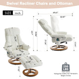 Chenille Swivel Recliner with Ottoman - Massage Recliner Chair with Heat & 360° Rotate, Swivel Stressless Reclining Chair with Ottoman & Remote-Control Massage, Manual Recliners for Bedroom (White) JCRRFLT