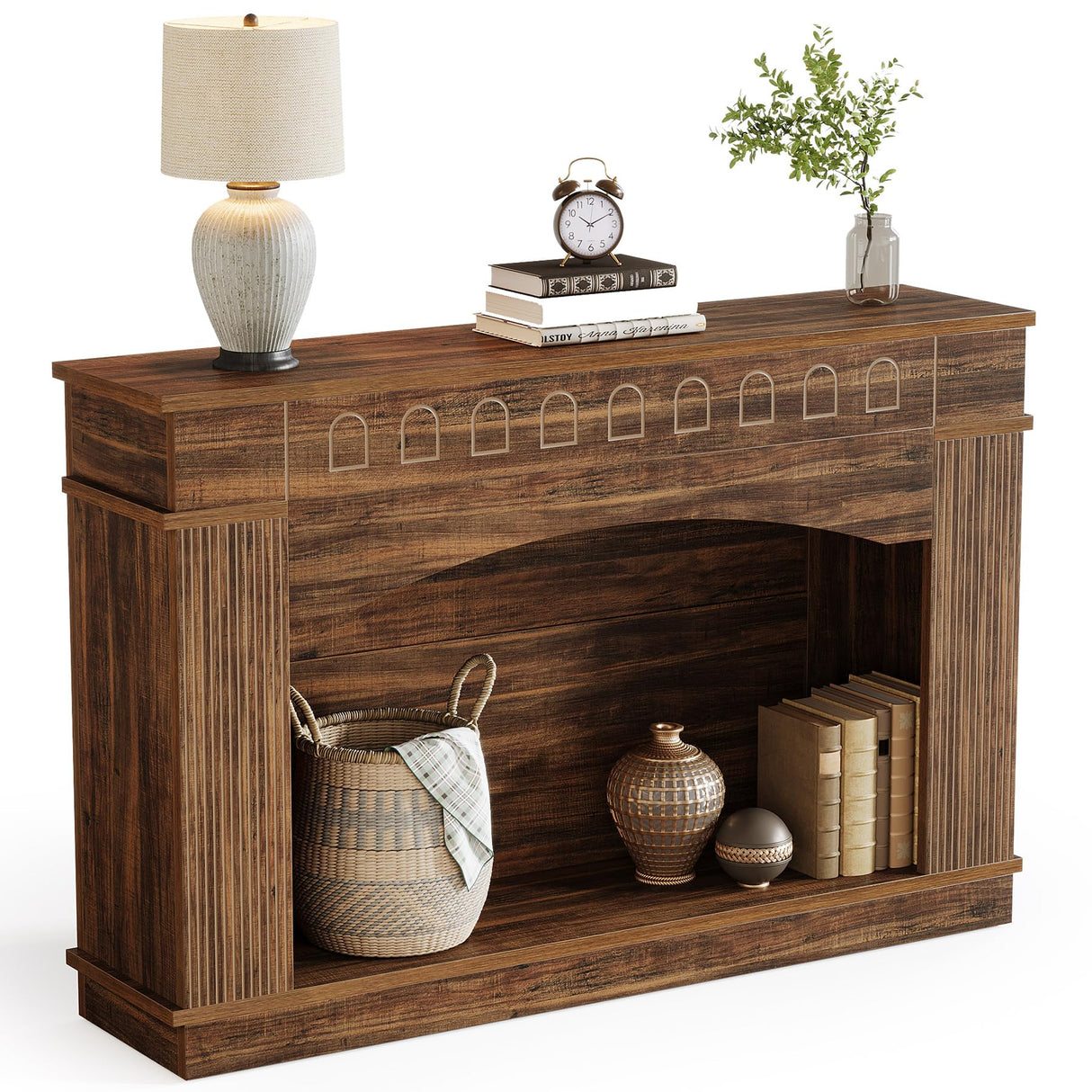 Tribesigns 47.24-Inch Console Table, 2-Tier Entryway Table with Elegant Pattern, Farmhouse Behind Couch Table Sofa Table, Hallway Table Foyer Table for Living Room, Entryway, Rustic Brown Tribesigns