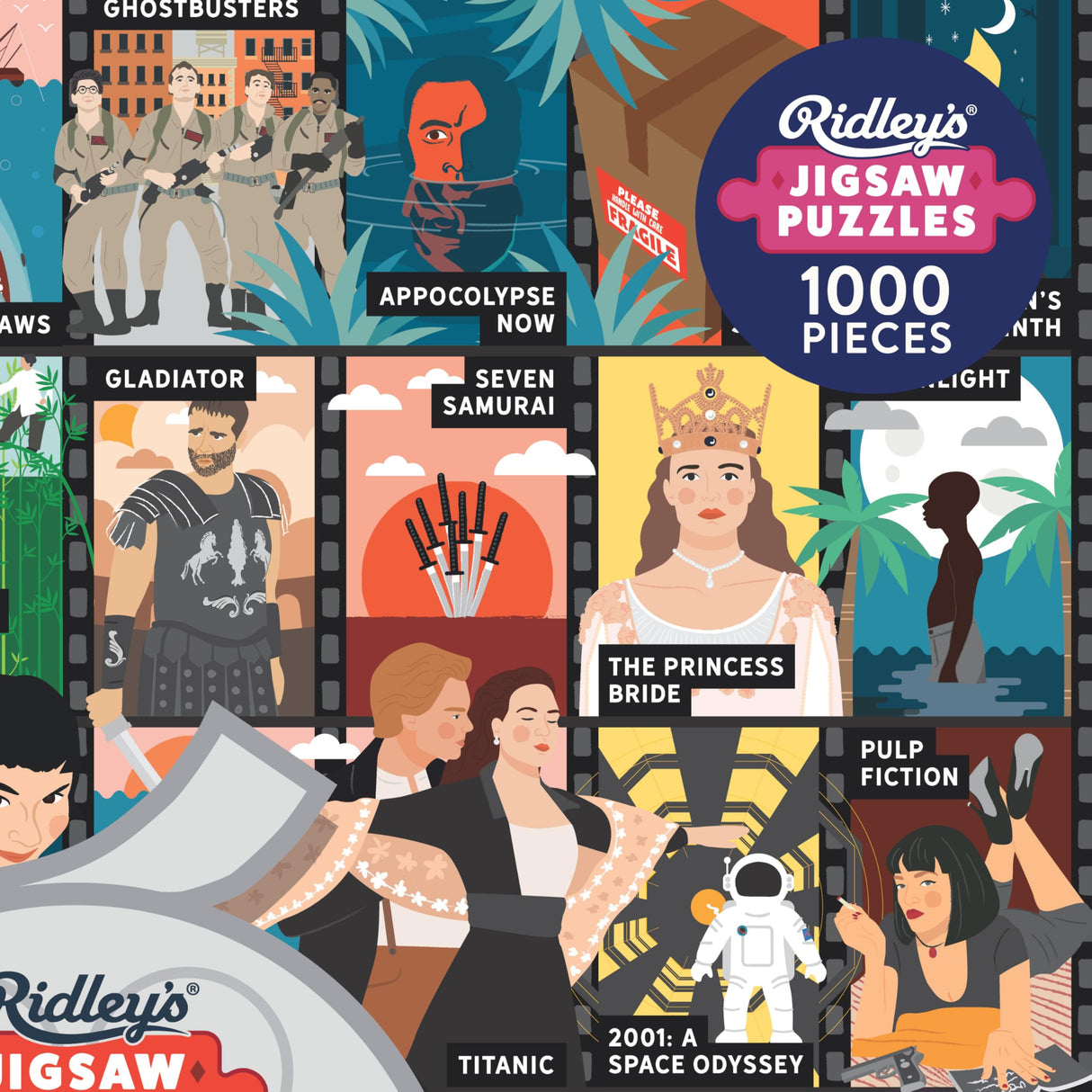 Ridley's: 50 Must-Watch Movies Bucket List 1000-Piece Puzzle - Movie Lovers Gift - Unique Art Style - Movie Room Décor Ridley's