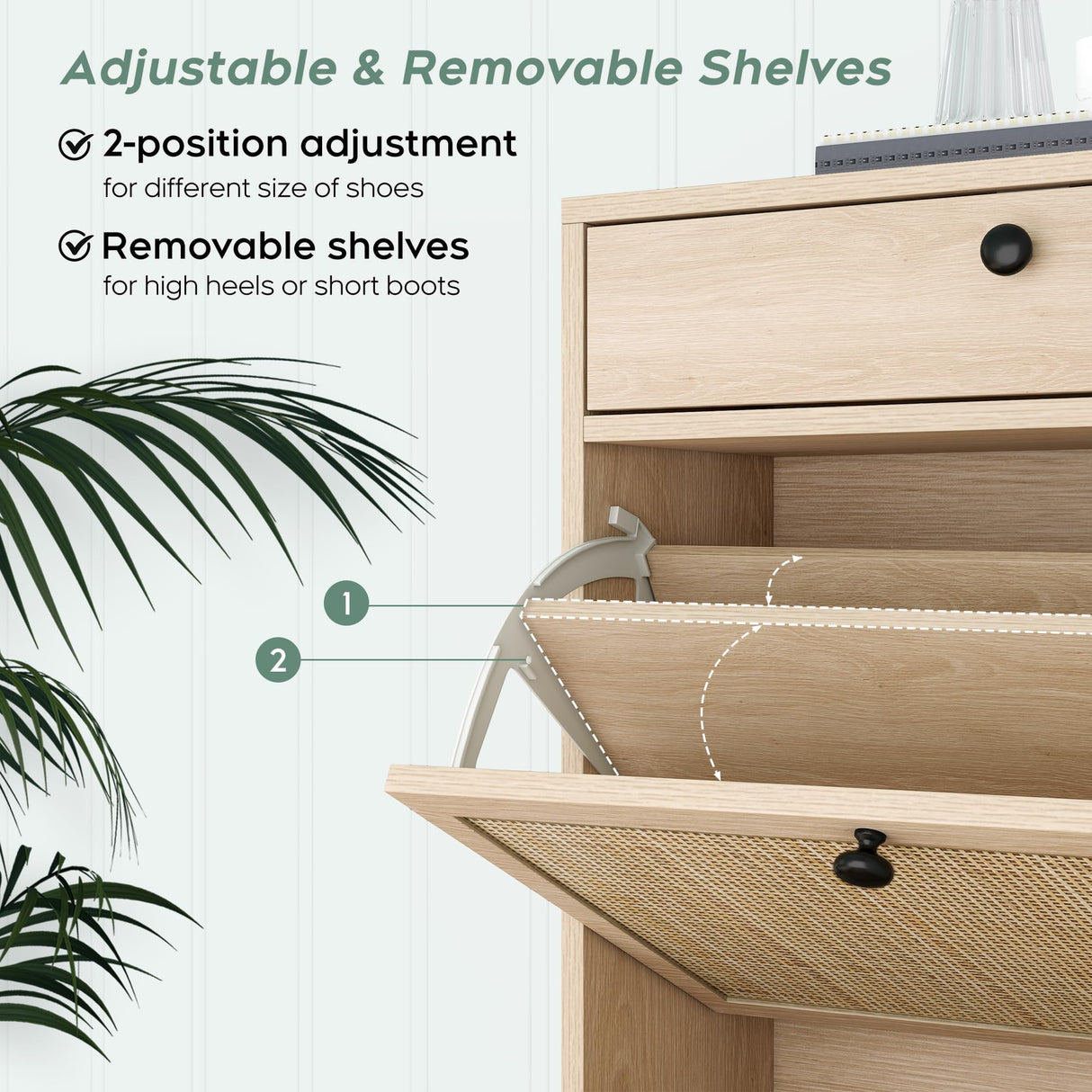 Brafab Freestanding Shoe Cabinet with 4 Flip Drawers, Natural Rattan Shoe Storage Organizer, Slim Shoe Storage for Entryway, Hallway Brafab