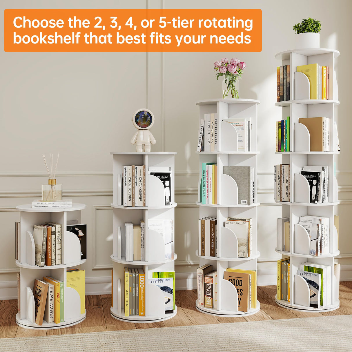 Cuzobro Rotating 3-Tier Bookshelf, 360° Spinning Corner Bookcase with Lazy Susan, White Space Saving Organizer for Study Room, Home Office, Kids Rooms, Bedroom, Adults & Kids Cuzobro