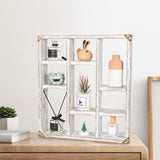 MITREL 17.7x15.7-Inch Shadow Box Shelf 9-Slot Rustic Floating Shelves Larger Wall Mounted Shelf Lightweight Solid Wood Display Shelf Freestanding Farmhouse(9C-Rustic White) MITREL