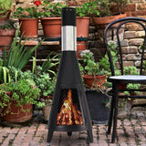 BDL Chiminea Outdoor Fireplace Outdoor Wood Burning Fire Pit Free Standing Fireplace with Log Grate, Mesh Screen for Patio, Backyard, Garden-Black BDL