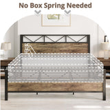 LIKIMIO Queen Bed Frame, Tall Industrial Headboard 51.2 ", Platform Bed Frame with Strong Metal Support, Solid and Stable, Noise Free, No Box Spring Needed, Easy Assembly, Vintage Brown, Rustic Maple LIKIMIO