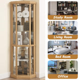 HRVEOCEI Curio Cabinet with Lighted, Display Cabinet with Glass Doors, Corner China Cabinets with Tempered Adjustable Glass Shelves & Carved Decoration (Tall, Cherry) (Light Oak2, Tall) HRVEOCEI