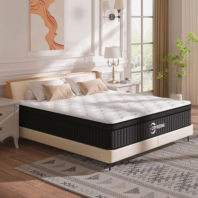CRYREINA King Size Mattress, 12 Inch King Mattress Hybrid in Box, Independent Pocket Springs, Medium Firm, Strong Edge Support, Breathable Comfort and Durable