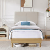 VECELO Twin Frame Upholstered Platform Height-Adjustable Cotton and Linen Headboard, Heavy Duty Wood Slats, 6" Under-Bed Space Noise-Free, No Box Spring Needed,Easy Assembly, Beige VECELO