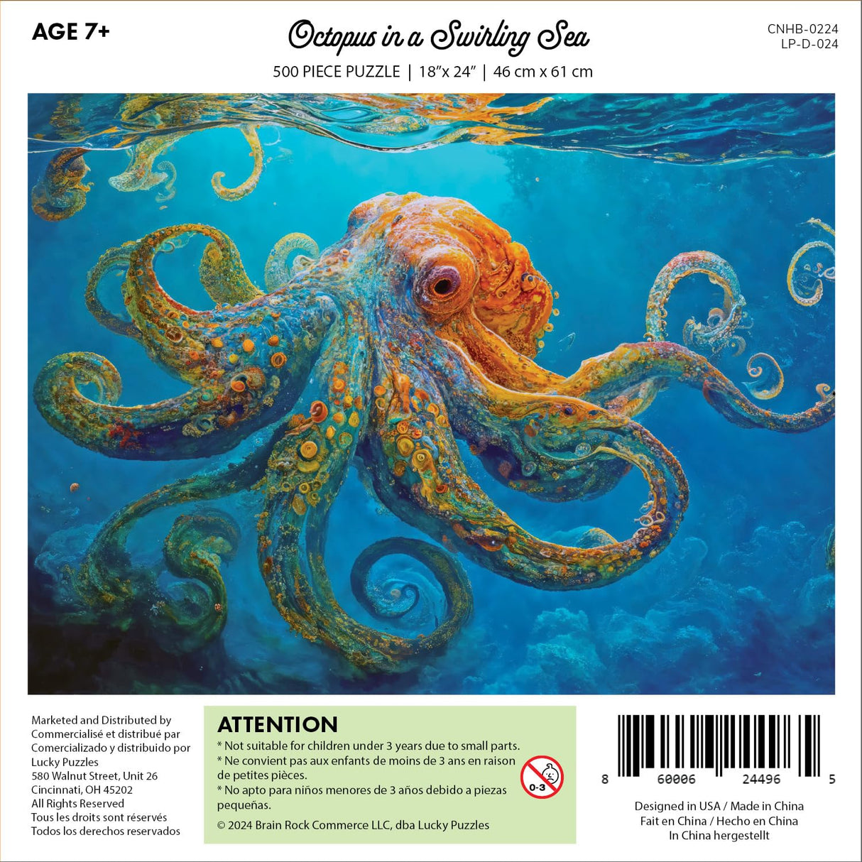 Lucky Puzzles Octopus in a Swirling Sea | 500 Piece Jigsaw Puzzle for Adults | Best New Marine Artwork Puzzle | Unique Brain Teaser | 18 x 24 Inches LUCKY PUZZLES ESTD 2020