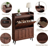 ChooChoo Shoe Storage Cabinet with 2 Flip Drawers, Deodorizing Shoe Organizer Storage for Entryway, Freestanding Hidden Slim Narrow Shoe Rack Cabinet, Walnut ChooChoo