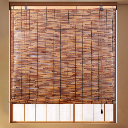 FoundGo Natural Bamboo Roller Blinds - Retro Light Filtering Shades for Windows and Doorways