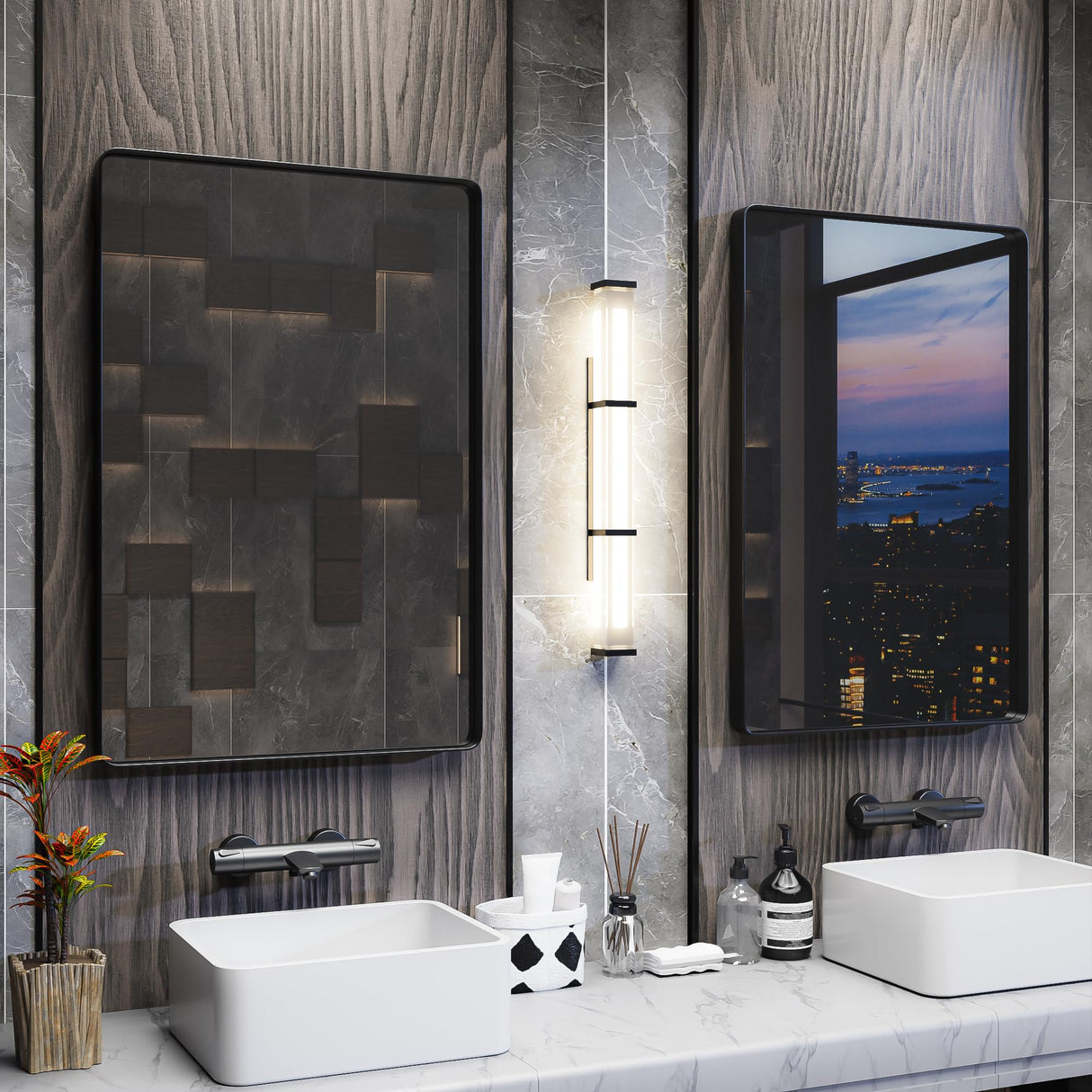 ISKM Black Bathroom Mirror for Wall 48" x 32" Matte Black Framed Vanity Mirror Anti-Rust Tempered Glass Hangs Horizontal or Vertical ISKM