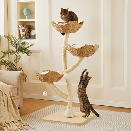 Modern Cat Tree 53" Tall, Scratching Tower for Multiple Small Large Cats with Scratching Post, Multi-Level Luxury Cat Condo FIMALA
