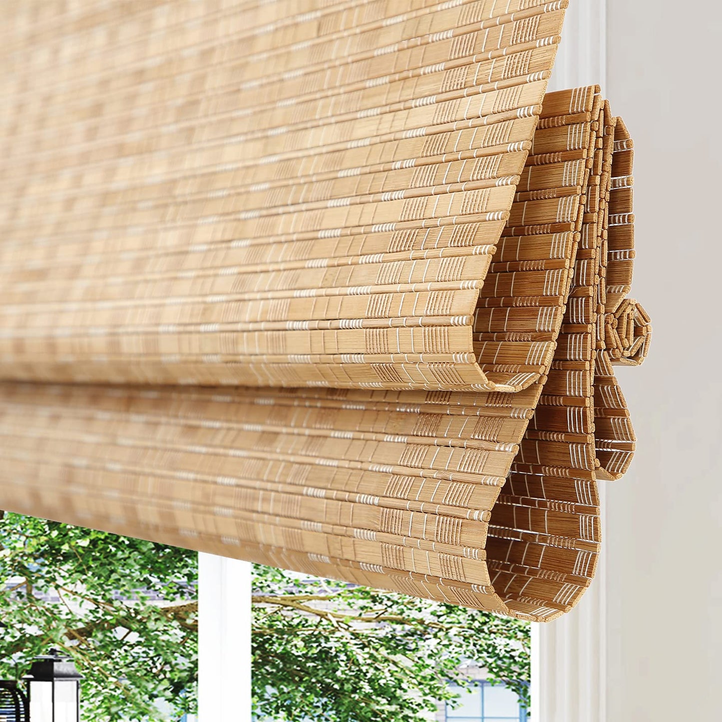 Custom Cordless Bamboo Roman Shades - Eco-Friendly Light Filtering & Blackout Options, Colour 7003