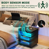 HNEBC Nightstand with Wireless Charging Station, LED Nightstand Has Adjustable Rotary Workstation,Smart Night Stand with 2 Drawers,Modern Bedside Table for Bedroom, Sensor Light/Wheel (Black) HNEBC