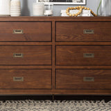 Walker Edison Traditional Simple Wood Accent Entryway Console Sideboard Living Room Storage Shelf, 6 Drawer, Walnut Walker Edison