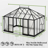 14x9.7x10 FT Polycarbonate Greenhouse for Outdoors, Large Winter Greenhouse Sunroom with 2 Adjustable Windows &Sliding Door, Walk-in Design with Aluminum Frame for Patio, Garden gohonei