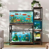 VOWNER 20-29 Gallon Fish Tank Stand with Power Outlet, Wood Aquarium Stand with Shelves for Fish Tank Accessories Storage, Heavy Duty Metal Frame, Turtle Reptile Terrarium Stand, Load 500lb, Brown VOWNER