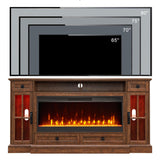 OKD Fireplace TV Stand for 80 Inch TV, Farmhouse Entertainment Center with 42" Fireplace & LED Lights, Modern Media Console Table with Storage Drawers & Cabinets for Living Room, Reclaimed Barnwood OKD