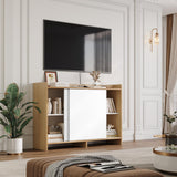 HIFIT Kitchen Buffet Cabinet with Storage, 43" Farmhouse Modern Coffee Bar Storage Cabinet with Sliding Doors/Shelf/Microwave Stand, Accent Sideboard for Kitchen Dining Living Room Entryway, White-Oak HIFIT