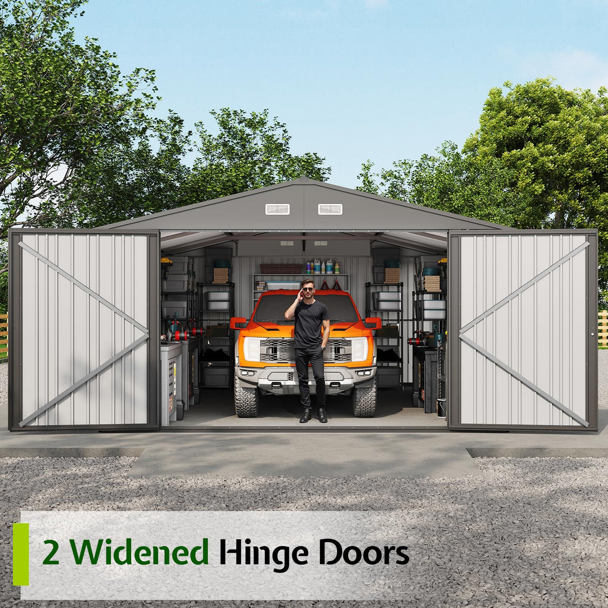 Jocisland 13.2x20.7x8 Ft Carport, Metal Carport with 2 Lockable Doors and 4 Windows, Heavy Duty Carport for Car, Truck, Boats Jocisland