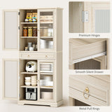 Curlaky Kitchen Pantry Cabinet with Arcylic Doors and Adjustable Shelves - 72" Tall Storage Cabinet Freestanding Cupboard with Drawer, Food Pantry Cabinet, Wood Storage Cabinets for Dining Room, White Curlaky