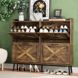 Maupvit Large Shoe Cabinet with 4 Flip Drawers, Freestanding Shoe Organizer with Metal Drawer Bracket for Entryway, Narrow Shoe Rack Cabinet, 5 Sturdy Legs, Rustic Brown Maupvit