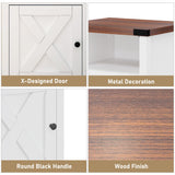 Hlivelood Farmhouse LED Nightstand Set of 2 with Charging Station, Rustic End Table with Barn Door & Storage Shelf, Bedside Table for Bedroom, Living Room, White Hlivelood