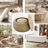 Round Ottoman with Storage Set of 2, 25" Large Upholstered Storage Ottoman Set Coffee Table with Removable Wood Tray, Modern Circle Foot Stool Padded Bench Ottomans for Living Room (Natural) TTK