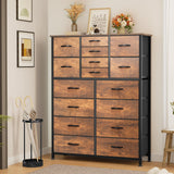 YITAHOME 16 Drawer Dresser, Fabric Dresser for Bedroom, Large Chest of Drawers, Tall Dresser for Bedroom Closet Living Room Entryway with Sturdy Metal Frame and Wooden Top (Rustic Brown) YITAHOME