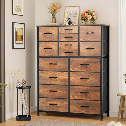 YITAHOME 16 Drawer Dresser, Fabric Dresser for Bedroom, Large Chest of Drawers, Tall Dresser for Bedroom Closet Living Room Entryway with Sturdy Metal Frame and Wooden Top (Rustic Brown) - WoodArtSupply