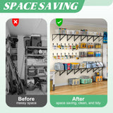 2 Pack Garage Tool Organizer Shelves Wall Mount with Wire basket, Heavy Duty Garage Wall Shelving with 4 Wall Hangers, Wire Shelf Basket Tool Organizer for Garage Garden Yard Organization and Storage LUMAMU