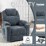 Trustyue Upgraded Power Lift Recliner Chair with Massage & Heat, Premium Motor, Max 155° Reclining, Standing Assistance for Elderly, USB Ports, Stainless Steel Cup Holders, Chenille Blue Trustyue