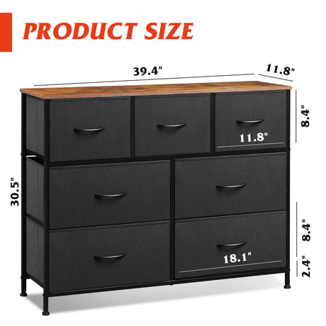WLIVE Dresser TV Stand, Entertainment Center with Fabric Drawers, Media Console Table with Metal Frame and Wood Top for TV up to 45 inch, Chest of Drawers for Bedroom, Black and Rustic Brown WLIVE