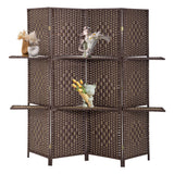 FDW Room Divider 4 Panel Room Screen Divider Wooden Screen Folding Portable Partition Screens Wood with Removable Storage Shelves Color,Brown FDW