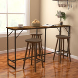 HOMCOM 70" Long Counter Height Table with Charging Station, Industrial Style Rectangular Bar Table with Steel Frame for Dining Room, Kitchen, Rustic Brown HOMCOM