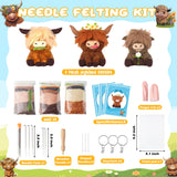 WATINC Highland Cow Needle Felting Kit - Set of 3 Different Highland Cow Doll Wool Felt Needle Felting Tools Foam Pad, DIY Home Decoration Needle Felting Craft Party Supplies for Beginners WATINC