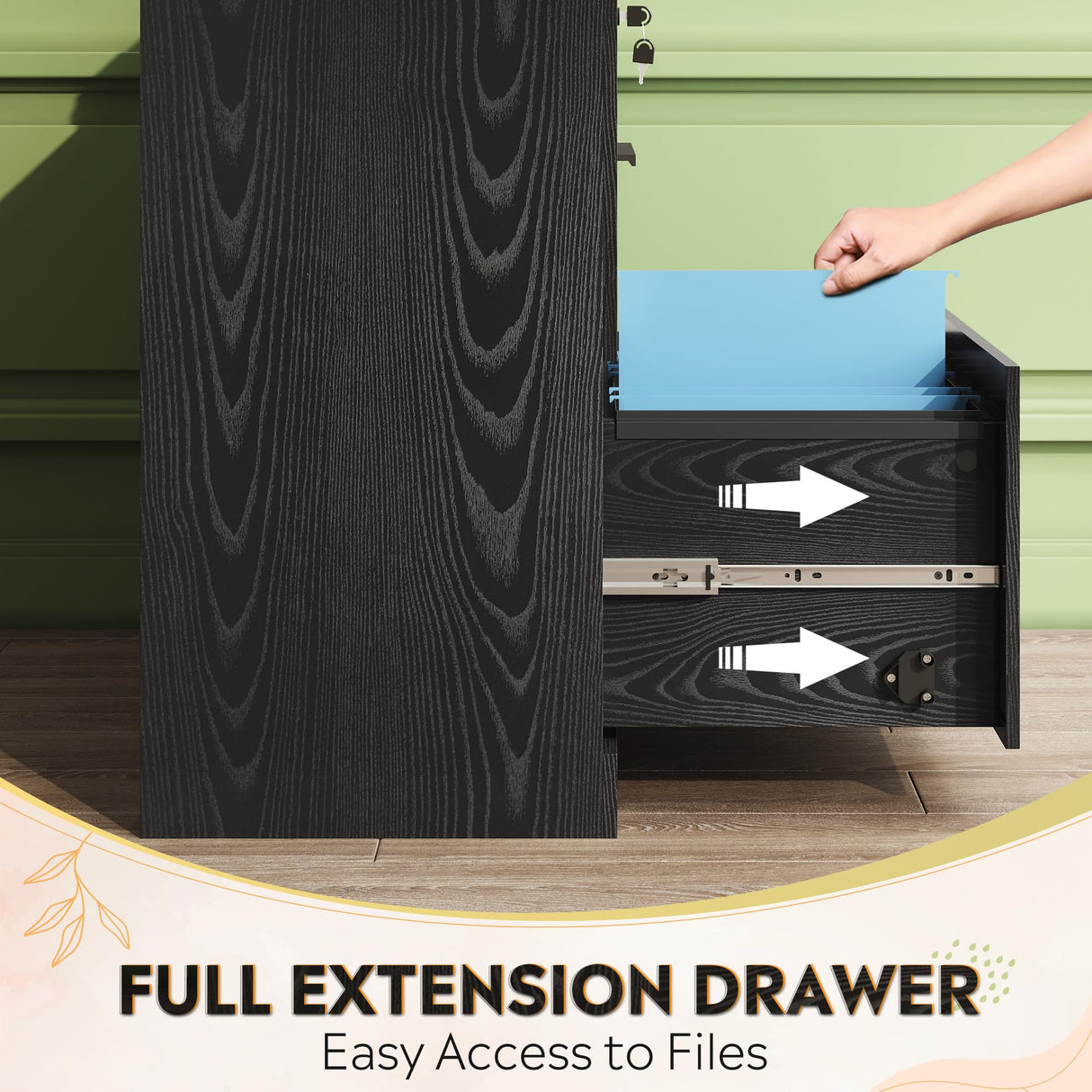 DEVAISE 2-Drawer Wood Lateral File Cabinet with Lock for Office Home, Black DEVAISE