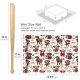 RUSPEPA Christmas Cow Wrapping Paper Roll, Mini Roll, Cute Highland Cow with Wreath & Scarf, Floral and Greenery, Gift Wrap for Kids, Women, Family, Farmhouse Style Xmas Gifts, 17 Inches x 16.4 Feet RUSPEPA