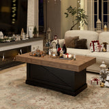 Lareth Coffee Table 39 in Rustic Center Table with X-Design Wooden Pedestal for Living Room, Space Saving, Rectangle Home Office Tea Accent Table for Apartment, Dark Oak Black Lareth