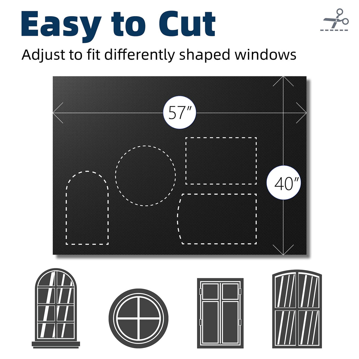 NIGHTON Portable Blackout Curtains 40"×57" Strong Hook and Loop Tape Strips with Adhesive,Blackout Shades That can be Cut,100% Blackout Material Window Blinds for Baby Nursery or Travel Use-Black NIGHTON
